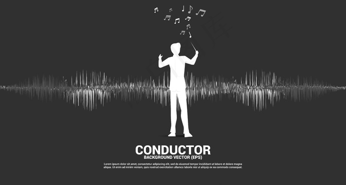 带有声波音乐均衡器背景的导体矢量轮廓。eps,ai矢量模版下载
