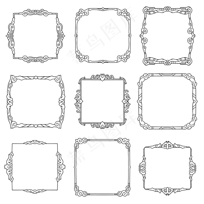 装饰性复古镜框系列eps,ai矢量模版下载
