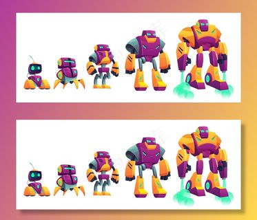 机器人进化卡通矢量隔离插图白色背景。