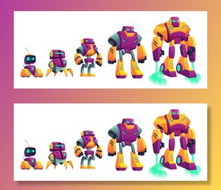 机器人进化卡通矢量隔离插图白色背景。