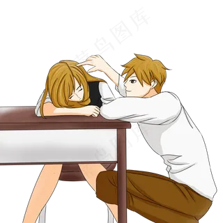 卡通人物趴桌子情侣浪漫情侣情人
