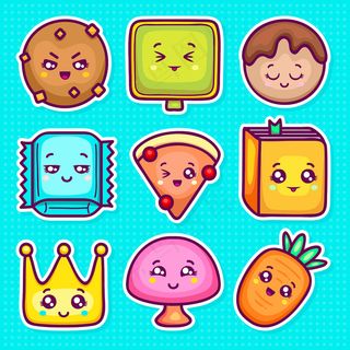 Kawaii贴纸图标手绘涂鸦着色