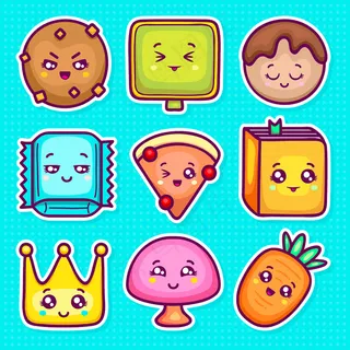 Kawaii贴纸图标手绘涂鸦着色