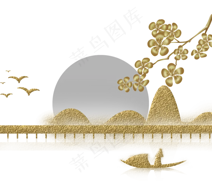 日式 烁金风落日太阳梅花烫金(2506X2133(DPI:300))psd模版下载