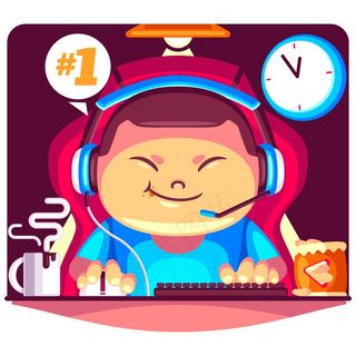 男孩沉迷于玩网络游戏卡通插画