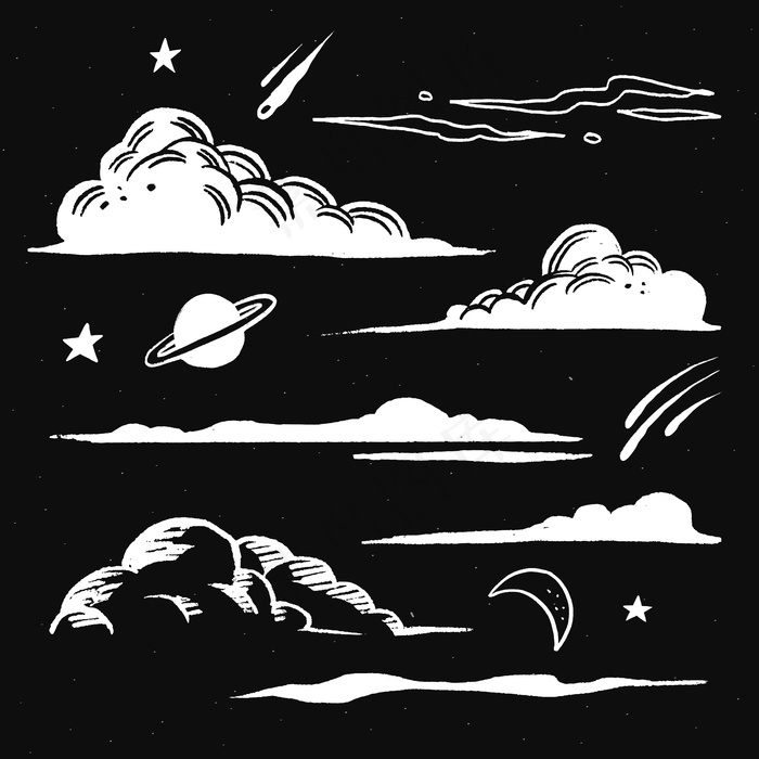 白云涂鸦插画贴纸eps,ai矢量模版下载