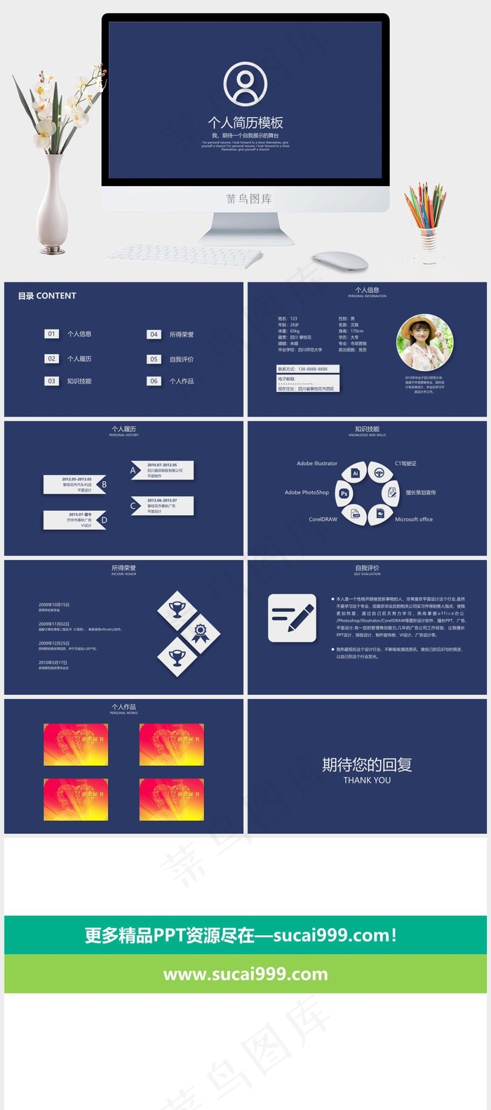 蓝色简洁营销PPT模板