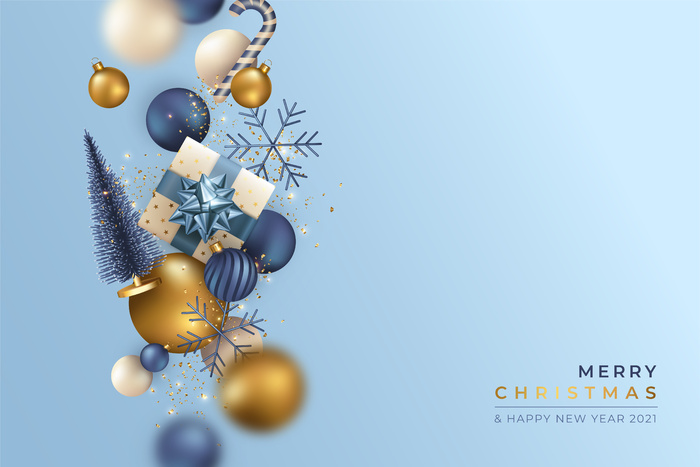 逼真的圣诞背景与飞行饰品