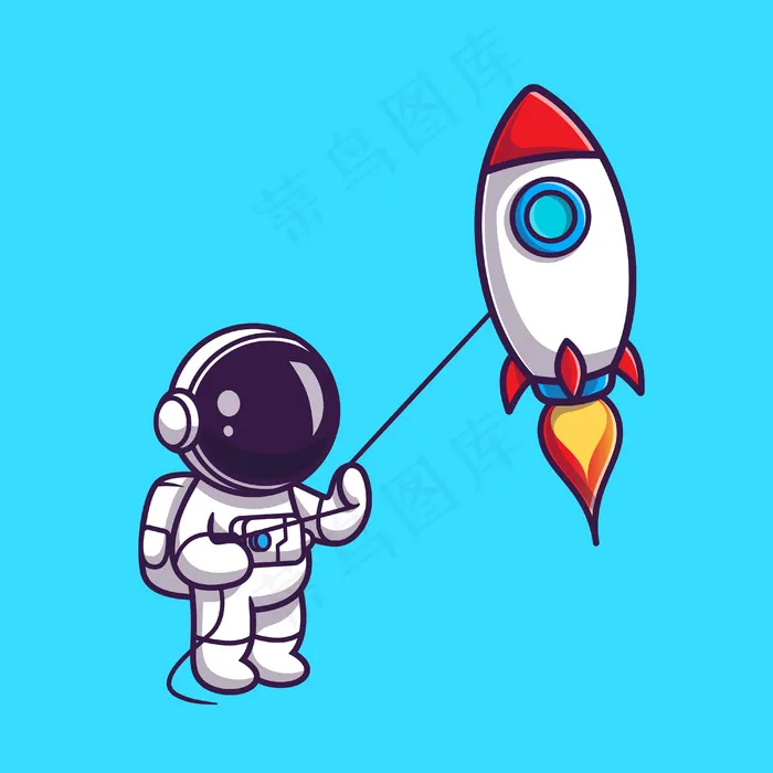 可爱的宇航员玩火箭风筝卡通eps,ai矢量模版下载
