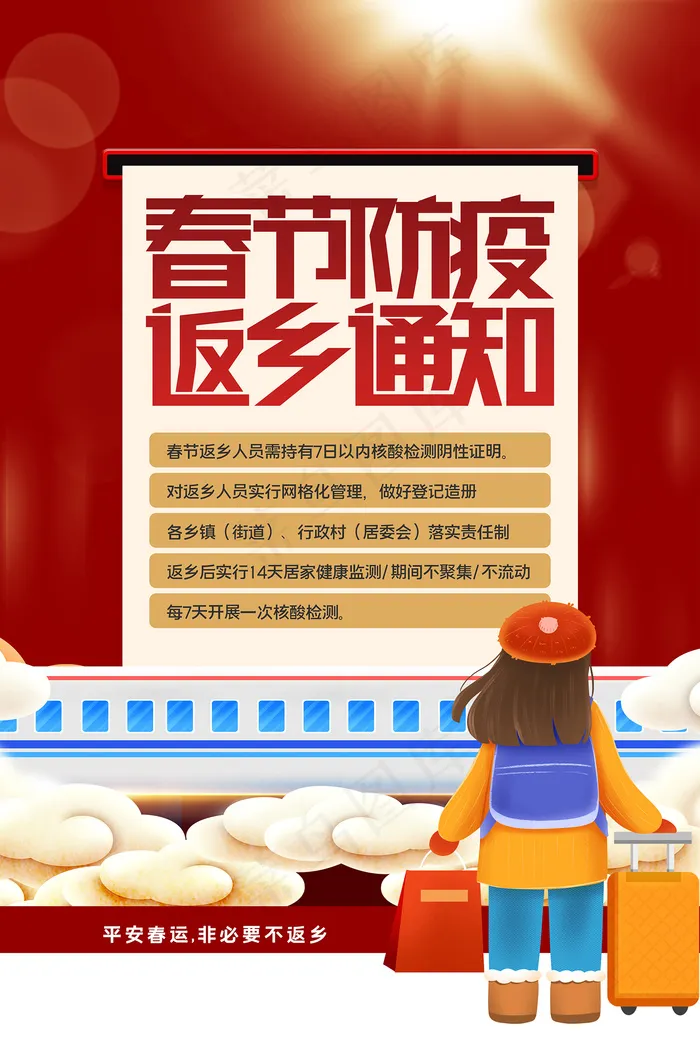 卡通春节返乡防疫通知海报psd模版下载