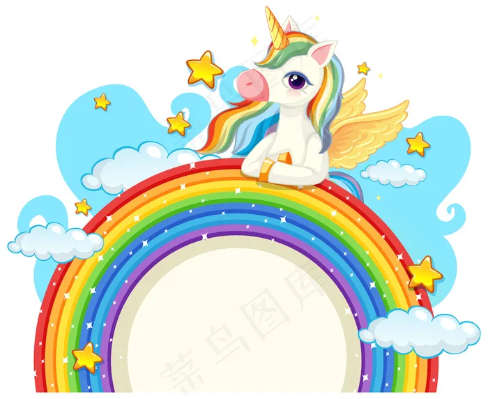 彩虹上可爱的独角兽eps,ai矢量模版下载