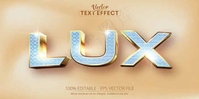 Lux 文本、闪亮的钻石纹理和闪亮的金色风格可编辑文本效果eps,ai矢量模版下载