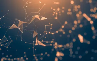 抽象背景。分子技术与多边形，连接点和线。