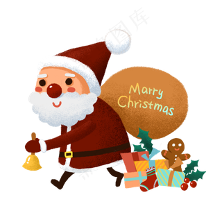 圣诞节送礼物的Q版圣诞老人PNG免�,免抠元素