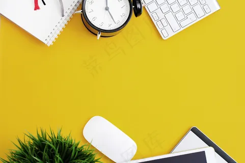 办公用品工作区，俯视图