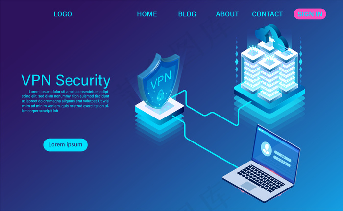 虚拟专用网安全技术等轴测登录页eps,ai矢量模版下载