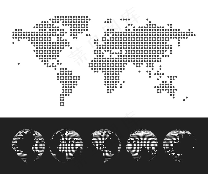虚线世界地图和地球仪。插图eps,ai矢量模版下载