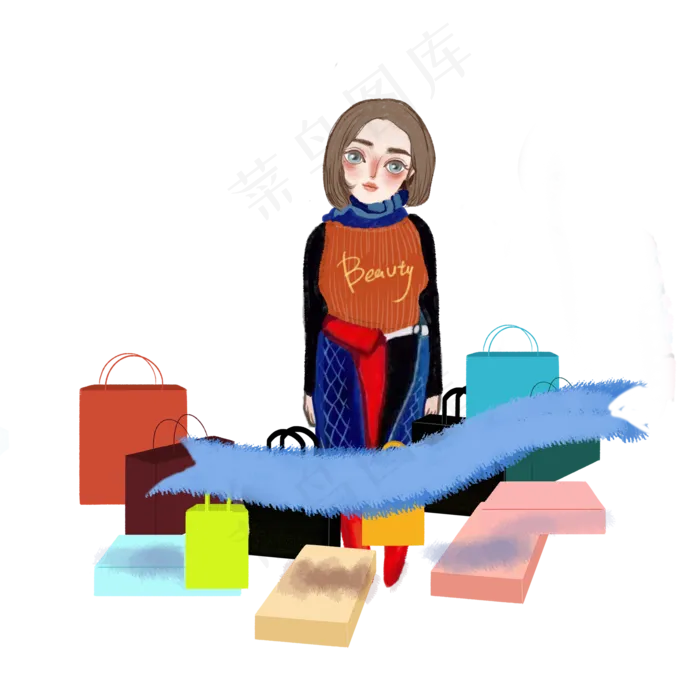 双十一购物女孩 (2000X2000(DPI:300))psd模版下载