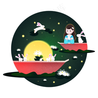 中秋节跟月兔一起赏月矢量设计元