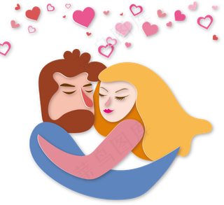 情人节情侣拥抱简约立体剪纸