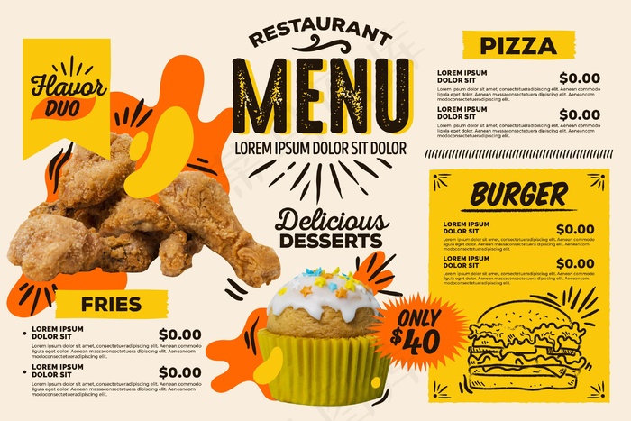 快餐数字水平餐厅菜单