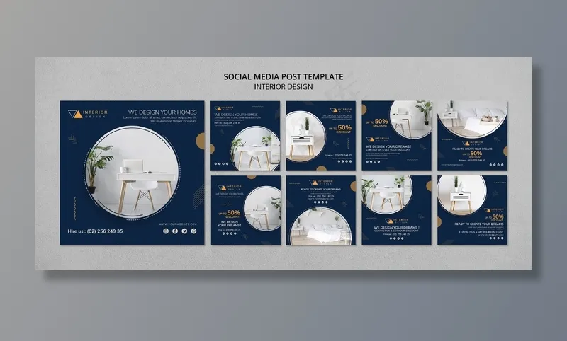 室内设计社交媒体帖子模板psd模版下载