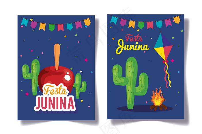 junina节日套装卡，巴西六月节日装饰插图eps,ai矢量模版下载