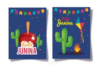 junina节日套装卡，巴西六月节日装饰插图