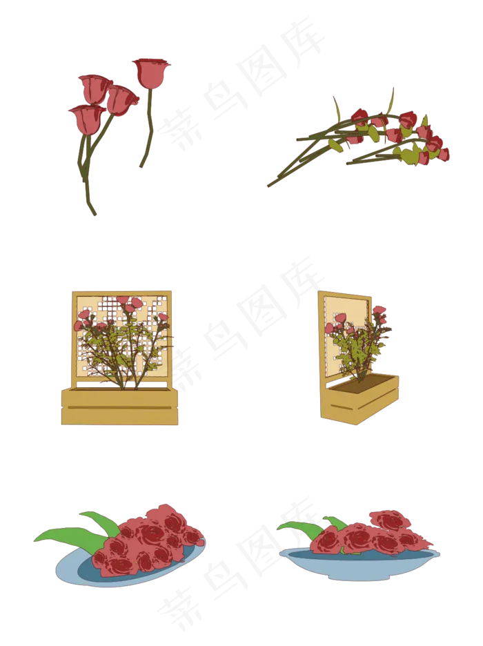 简约扁平卡通七夕情人节花朵花卉(2000X2000(DPI:300))ai矢量模版下载