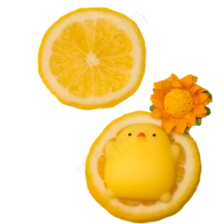 花朵装饰的黄色柠檬