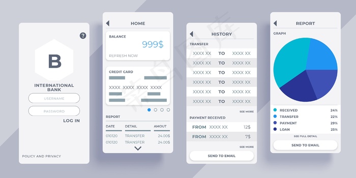 银行应用程序界面概念eps,ai矢量模版下载