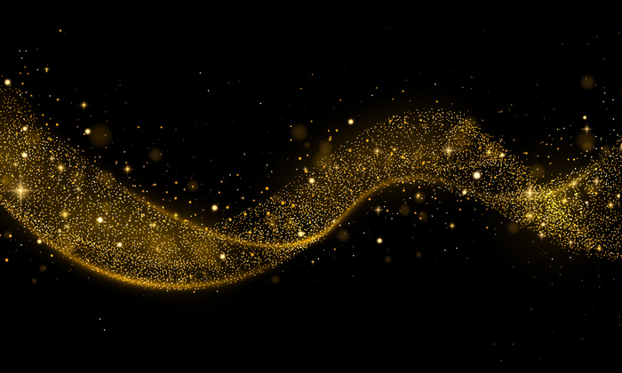 彗星轨迹的金色闪光波。星尘在透明背景上留下闪闪发光的粒子。金色五彩纸屑闪闪发光。光效应。抽象的金色火炬。