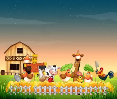 有动物农场和空白天空的农场场景