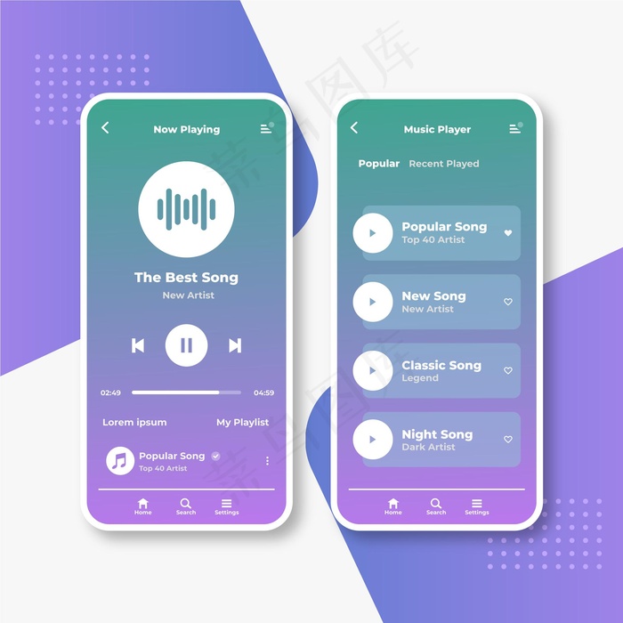 音乐播放器应用程序接口集eps,ai矢量模版下载
