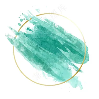 金色简单框架蓝色水彩画污点