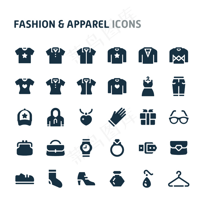 时尚与服装图标集。菲利奥黑图标系列。