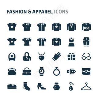 时尚与服装图标集。菲利奥黑图标系列。