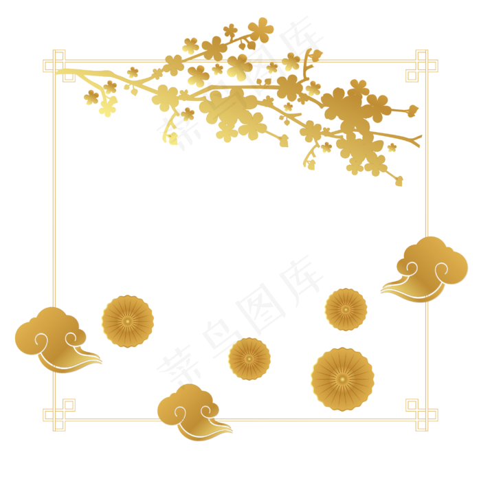 中秋节古典边框月饼和云纹(3000*3000px 300 dpi )ai矢量模版下载