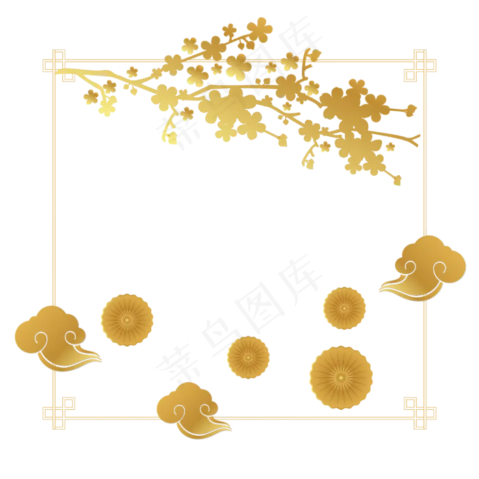 中秋节古典边框月饼和云纹(3000*3000px 300 dpi )ai矢量模版下载