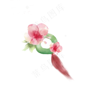 古风水彩花朵玉佩清新手绘免扣P