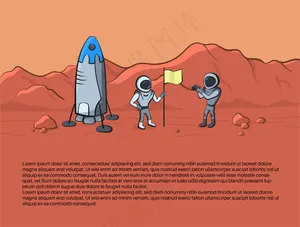 太空火箭发射和宇航员照片在星球上的矢量图解