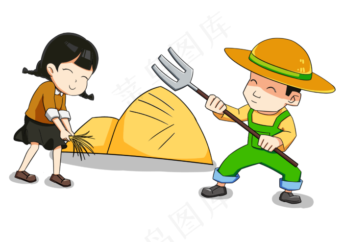 手绘干农活的夫妇