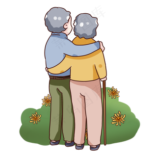 手绘卡通重阳节老人