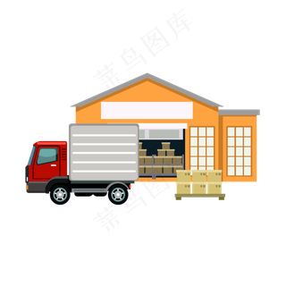 货车手绘卡通货车仓库