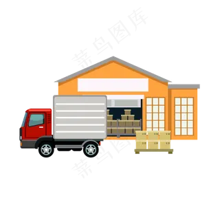 货车手绘卡通货车仓库