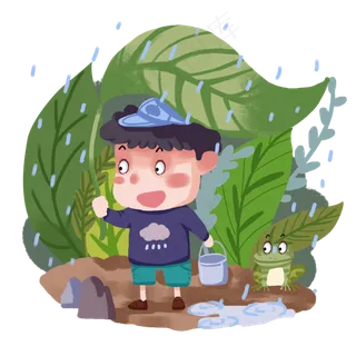 春分手拿叶子的小男孩,免抠元素