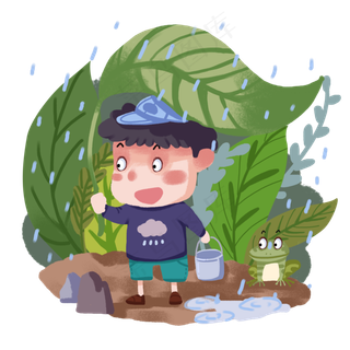 春分手拿叶子的小男孩,免抠元素