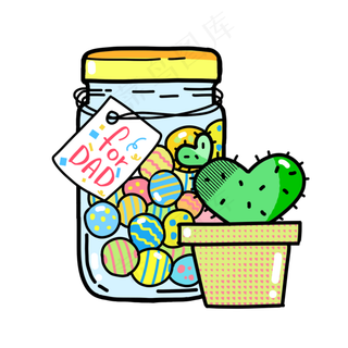 父亲节彩色涂鸦玻璃礼物糖果罐仙