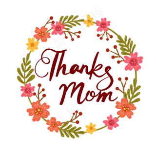 母亲节英文字体和花朵PNG免抠
