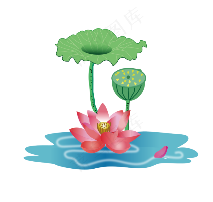 手绘莲花莲蓬(2000X2000(DPI:300))ai矢量模版下载